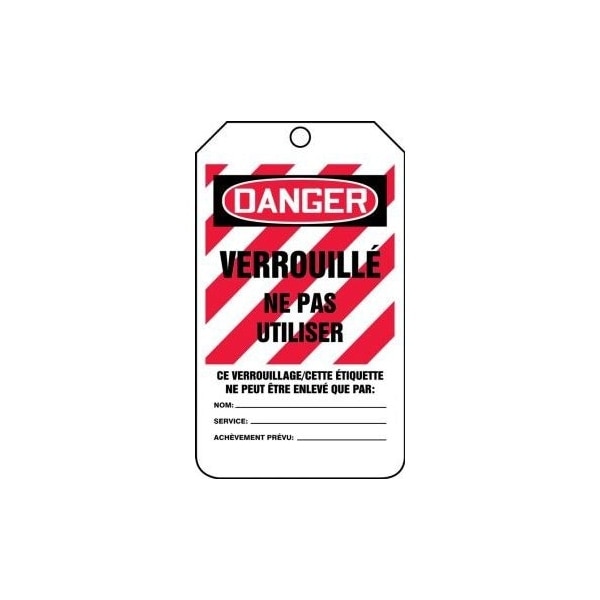 Accuform French Safety Tags, DANGER LOCKED OUT DO NOT REMOVE, 5.75in x 3.25in, PF-Cardstock, 25PK FRMLT418CTP - main